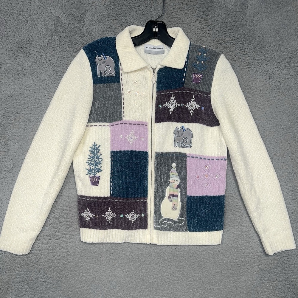 VTG Alfred Dunner Sweater Womens PM Petite Medium Christmas Cardigan Cottagecore